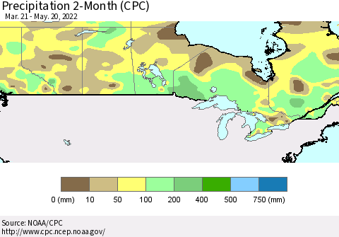 Canada Precipitation 2-Month (CPC) Thematic Map For 3/21/2022 - 5/20/2022