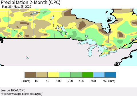 Canada Precipitation 2-Month (CPC) Thematic Map For 3/26/2022 - 5/25/2022
