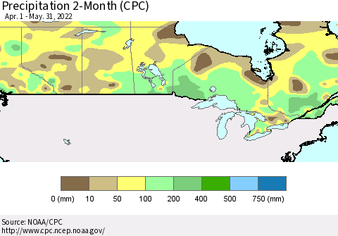 Canada Precipitation 2-Month (CPC) Thematic Map For 4/1/2022 - 5/31/2022