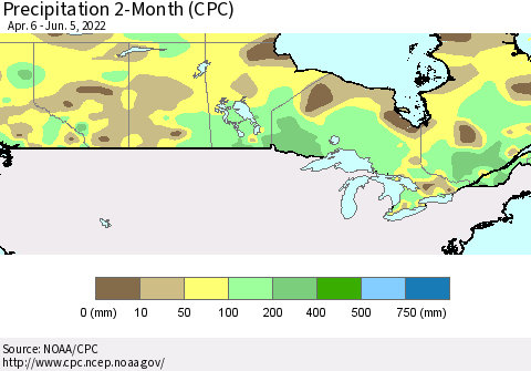 Canada Precipitation 2-Month (CPC) Thematic Map For 4/6/2022 - 6/5/2022
