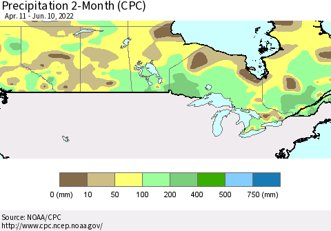 Canada Precipitation 2-Month (CPC) Thematic Map For 4/11/2022 - 6/10/2022