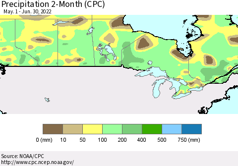 Canada Precipitation 2-Month (CPC) Thematic Map For 5/1/2022 - 6/30/2022