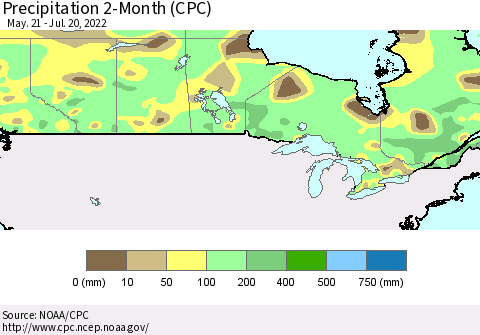 Canada Precipitation 2-Month (CPC) Thematic Map For 5/21/2022 - 7/20/2022