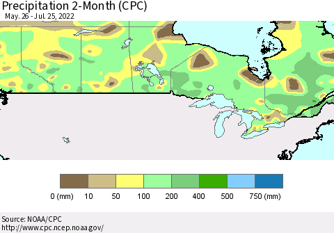Canada Precipitation 2-Month (CPC) Thematic Map For 5/26/2022 - 7/25/2022