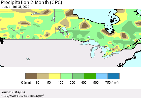 Canada Precipitation 2-Month (CPC) Thematic Map For 6/1/2022 - 7/31/2022