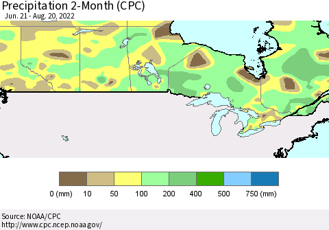 Canada Precipitation 2-Month (CPC) Thematic Map For 6/21/2022 - 8/20/2022