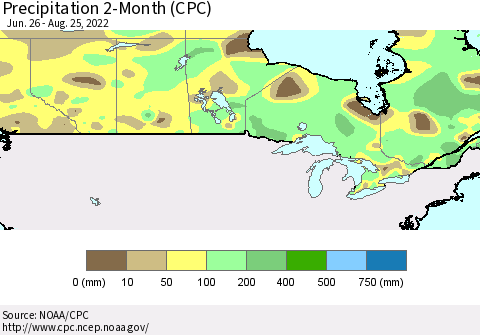Canada Precipitation 2-Month (CPC) Thematic Map For 6/26/2022 - 8/25/2022