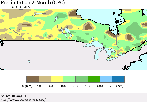 Canada Precipitation 2-Month (CPC) Thematic Map For 7/1/2022 - 8/31/2022