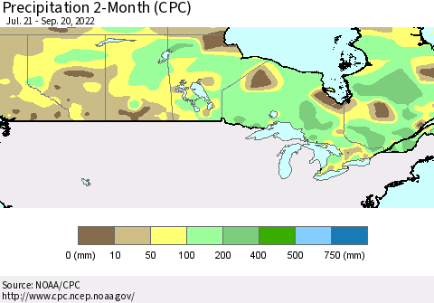 Canada Precipitation 2-Month (CPC) Thematic Map For 7/21/2022 - 9/20/2022