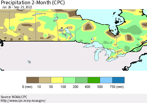 Canada Precipitation 2-Month (CPC) Thematic Map For 7/26/2022 - 9/25/2022