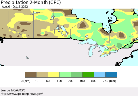 Canada Precipitation 2-Month (CPC) Thematic Map For 8/6/2022 - 10/5/2022