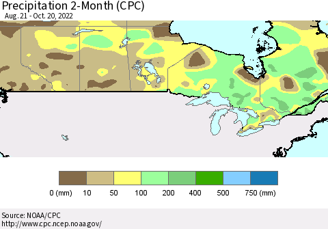 Canada Precipitation 2-Month (CPC) Thematic Map For 8/21/2022 - 10/20/2022