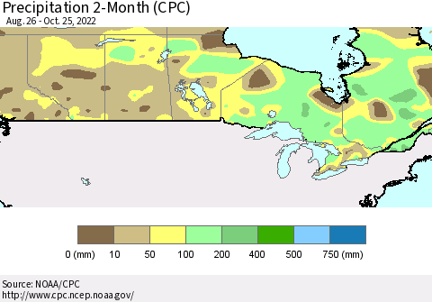Canada Precipitation 2-Month (CPC) Thematic Map For 8/26/2022 - 10/25/2022
