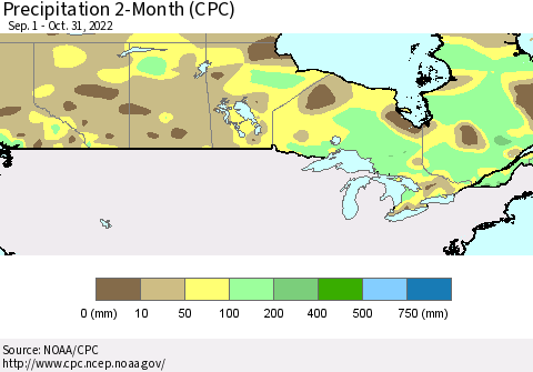Canada Precipitation 2-Month (CPC) Thematic Map For 9/1/2022 - 10/31/2022