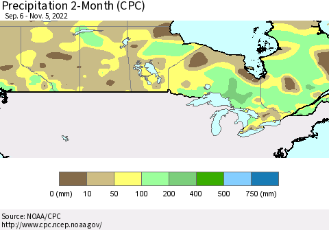 Canada Precipitation 2-Month (CPC) Thematic Map For 9/6/2022 - 11/5/2022