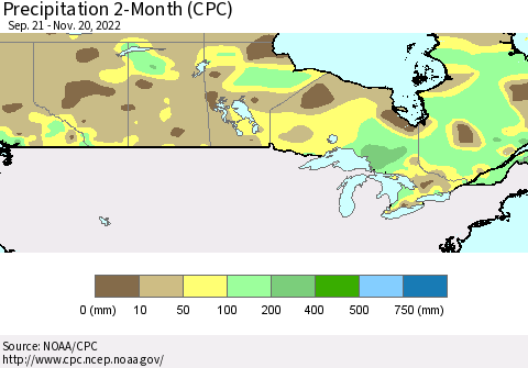 Canada Precipitation 2-Month (CPC) Thematic Map For 9/21/2022 - 11/20/2022