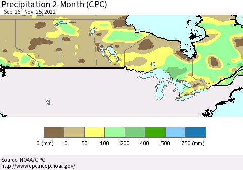 Canada Precipitation 2-Month (CPC) Thematic Map For 9/26/2022 - 11/25/2022