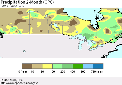 Canada Precipitation 2-Month (CPC) Thematic Map For 10/6/2022 - 12/5/2022