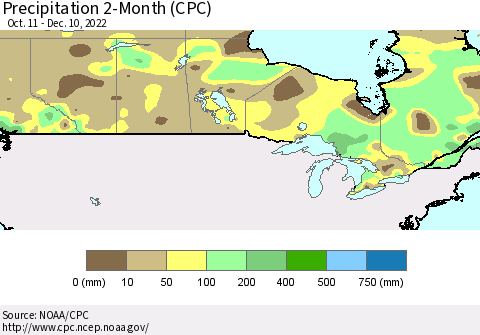 Canada Precipitation 2-Month (CPC) Thematic Map For 10/11/2022 - 12/10/2022