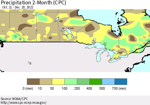 Canada Precipitation 2-Month (CPC) Thematic Map For 10/21/2022 - 12/20/2022