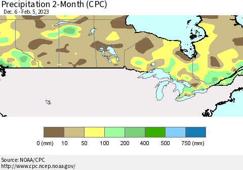 Canada Precipitation 2-Month (CPC) Thematic Map For 12/6/2022 - 2/5/2023