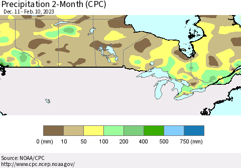 Canada Precipitation 2-Month (CPC) Thematic Map For 12/11/2022 - 2/10/2023
