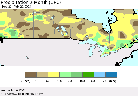 Canada Precipitation 2-Month (CPC) Thematic Map For 12/21/2022 - 2/20/2023