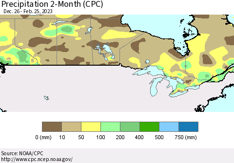 Canada Precipitation 2-Month (CPC) Thematic Map For 12/26/2022 - 2/25/2023