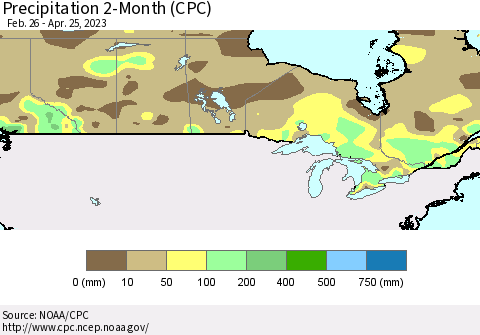 Canada Precipitation 2-Month (CPC) Thematic Map For 2/26/2023 - 4/25/2023