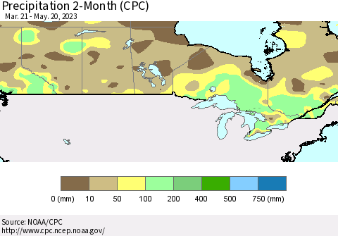 Canada Precipitation 2-Month (CPC) Thematic Map For 3/21/2023 - 5/20/2023
