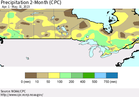 Canada Precipitation 2-Month (CPC) Thematic Map For 4/1/2023 - 5/31/2023