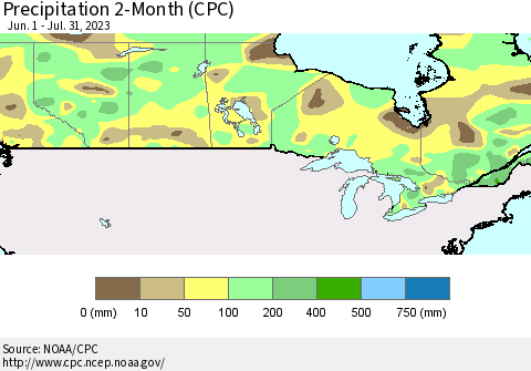 Canada Precipitation 2-Month (CPC) Thematic Map For 6/1/2023 - 7/31/2023