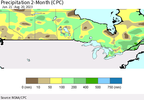Canada Precipitation 2-Month (CPC) Thematic Map For 6/21/2023 - 8/20/2023