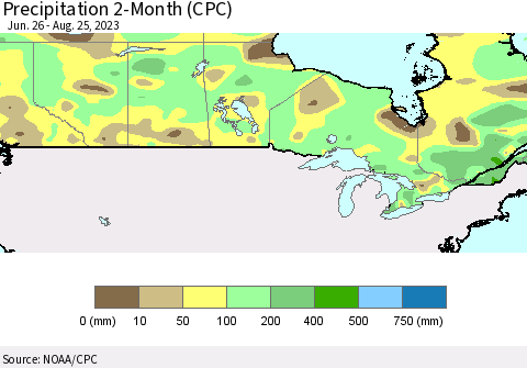 Canada Precipitation 2-Month (CPC) Thematic Map For 6/26/2023 - 8/25/2023