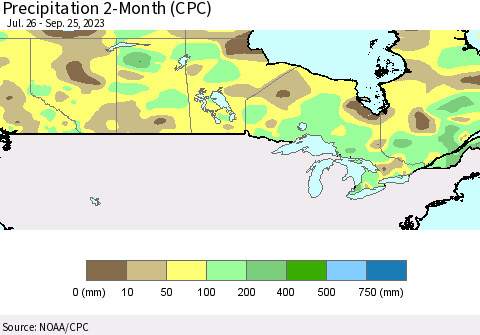 Canada Precipitation 2-Month (CPC) Thematic Map For 7/26/2023 - 9/25/2023