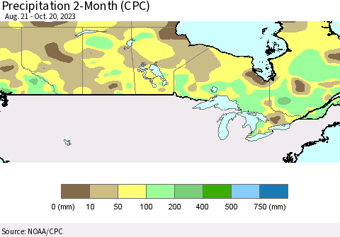 Canada Precipitation 2-Month (CPC) Thematic Map For 8/21/2023 - 10/20/2023