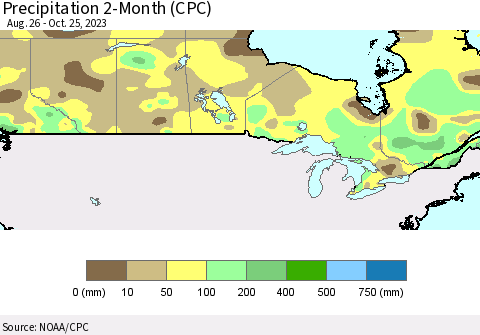 Canada Precipitation 2-Month (CPC) Thematic Map For 8/26/2023 - 10/25/2023