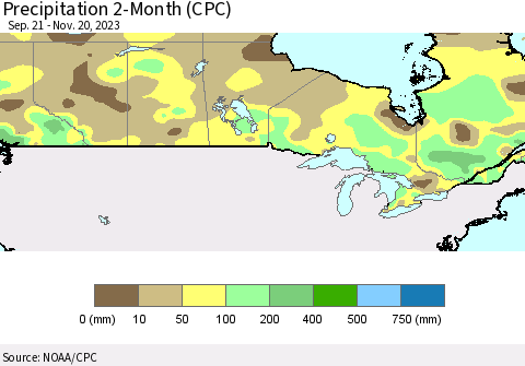 Canada Precipitation 2-Month (CPC) Thematic Map For 9/21/2023 - 11/20/2023