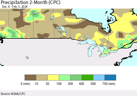 Canada Precipitation 2-Month (CPC) Thematic Map For 12/6/2023 - 2/5/2024