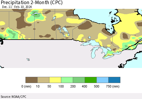 Canada Precipitation 2-Month (CPC) Thematic Map For 12/11/2023 - 2/10/2024