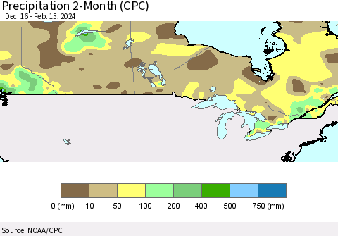 Canada Precipitation 2-Month (CPC) Thematic Map For 12/16/2023 - 2/15/2024