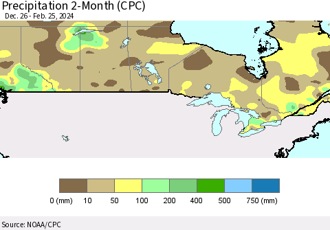 Canada Precipitation 2-Month (CPC) Thematic Map For 12/26/2023 - 2/25/2024