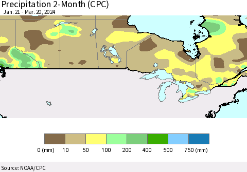 Canada Precipitation 2-Month (CPC) Thematic Map For 1/21/2024 - 3/20/2024