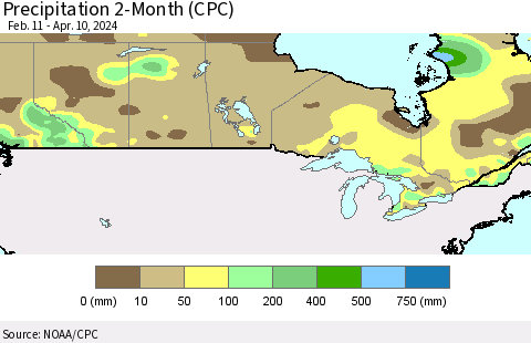 Canada Precipitation 2-Month (CPC) Thematic Map For 2/11/2024 - 4/10/2024