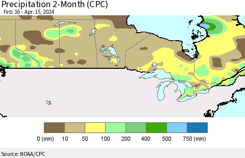 Canada Precipitation 2-Month (CPC) Thematic Map For 2/16/2024 - 4/15/2024