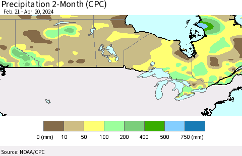 Canada Precipitation 2-Month (CPC) Thematic Map For 2/21/2024 - 4/20/2024