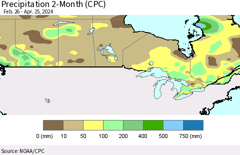 Canada Precipitation 2-Month (CPC) Thematic Map For 2/26/2024 - 4/25/2024