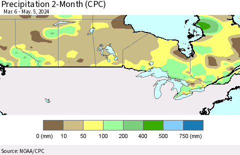 Canada Precipitation 2-Month (CPC) Thematic Map For 3/6/2024 - 5/5/2024