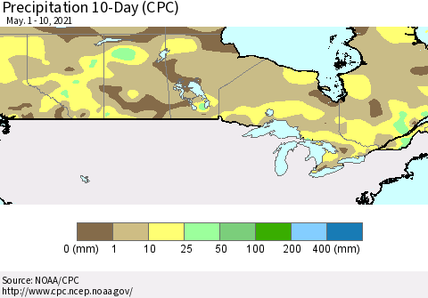 Canada Precipitation 10-Day (CPC) Thematic Map For 5/1/2021 - 5/10/2021
