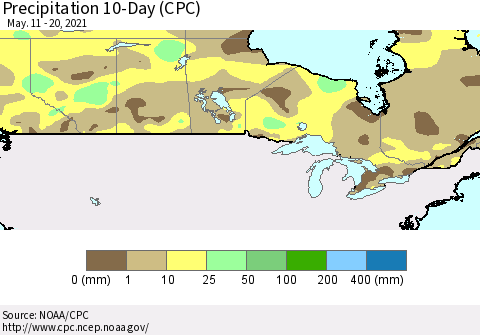 Canada Precipitation 10-Day (CPC) Thematic Map For 5/11/2021 - 5/20/2021